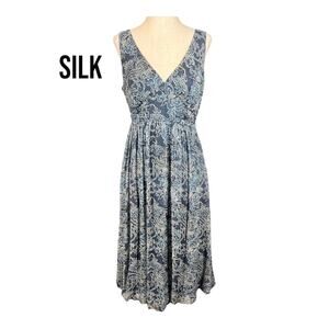 Jonathan‎ Martin SILK V Neck Sleeveless Blue Paisley A Line Dress Back Tie 6